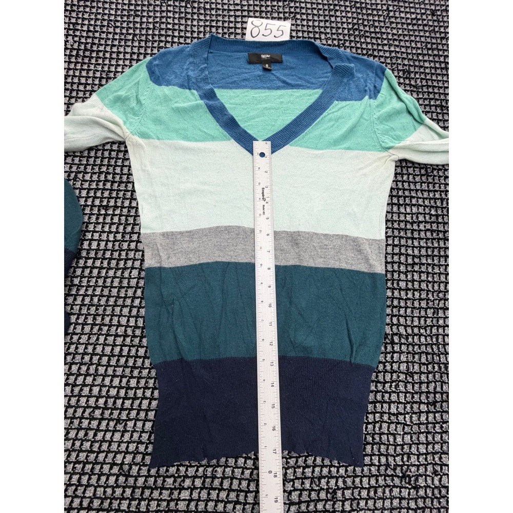 Mossimo Sweater Womens Small Blue Multi Color Striped V-Neck Knit - Picture 5 of 6